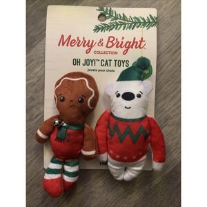 2 Merry & Bright JITTER PALS Cat Toys Catnip Gingerbread Man & Christmas Bear